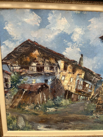 Óleo sobre tabla "Antiguo Caserío Vasco".
