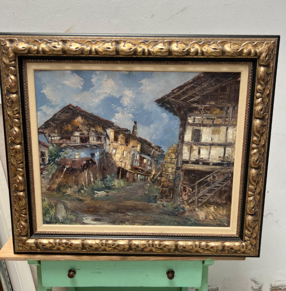 Óleo sobre tabla "Antiguo Caserío Vasco".