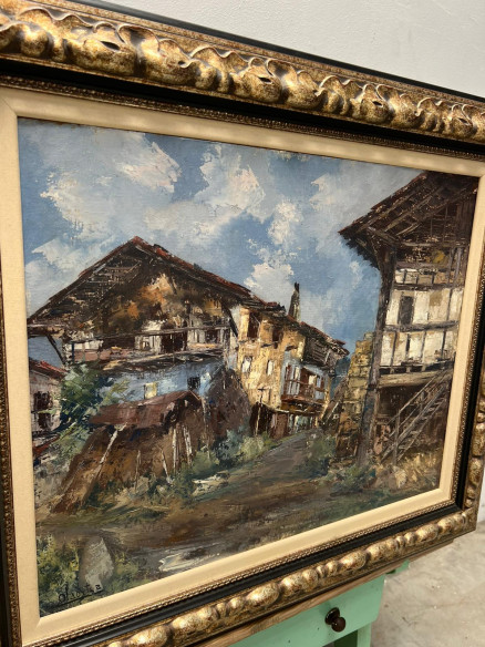 Óleo sobre tabla "Antiguo Caserío Vasco".
