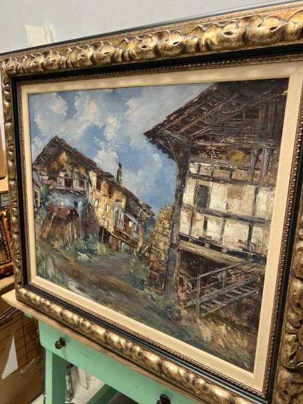 Óleo sobre tabla "Antiguo Caserío Vasco".