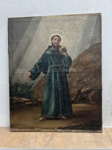 San Francisco de Asís pintado sobre óleo.