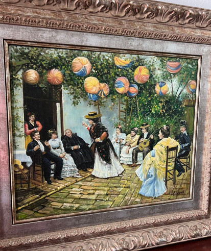Fiesta en patio Andaluz firmado por el pintor...