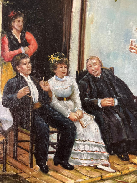 Fiesta en patio Andaluz firmado por el pintor Antonio Cuesta.