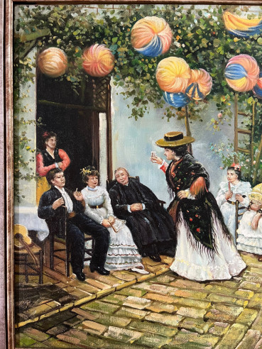 Fiesta en patio Andaluz firmado por el pintor...