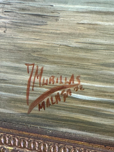 Óleo sobre tabla Puerto de Málaga, pintado por...