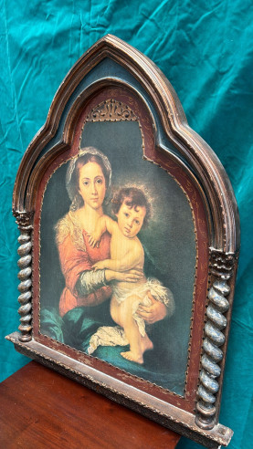 Virgen con Niño, lámina sobre tabla con bonito marco.