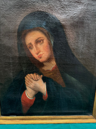 Antigua Dolorosa pintada sobre lienzo XVIII.