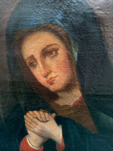 Antigua Dolorosa pintada sobre lienzo XVIII.