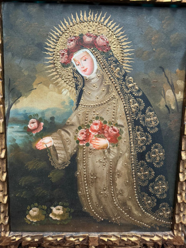 Santa Rosa, óleo sobre lienzo estilo cuzqueño...