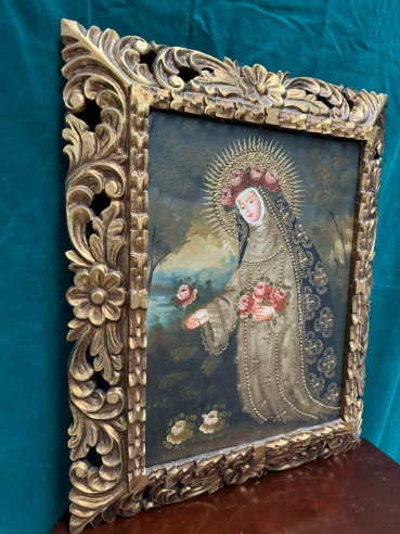 Santa Rosa, óleo sobre lienzo estilo cuzqueño...