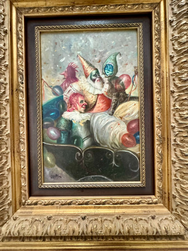 Carroza con bufones, pintada por el afamado pintor Mariano Montoya, (óleo sobre tabla con doble marco).