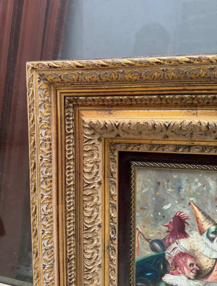 Carroza con bufones, pintada por el afamado pintor Mariano Montoya, (óleo sobre tabla con doble marco).