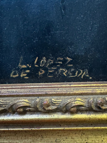 Fantástico óleo sobre tabla de Luis López de...