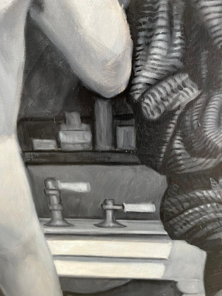 Mujer observando a su marido en el baño, óleo del pintor Cordobés José Delgado Pérez.