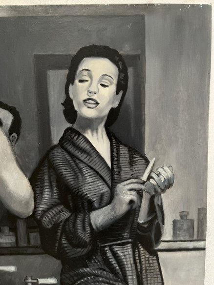 Mujer observando a su marido en el baño, óleo del pintor Cordobés José Delgado Pérez.