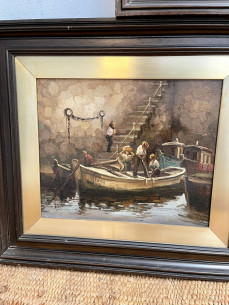 Tríptico de marinas con pescadores del pintor Malagueño... 2