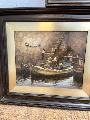 Tríptico de marinas con pescadores del pintor...