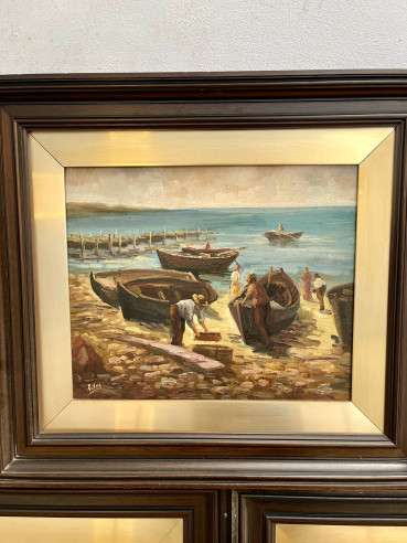 Tríptico de marinas con pescadores del pintor...