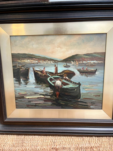 Tríptico de marinas con pescadores del pintor...