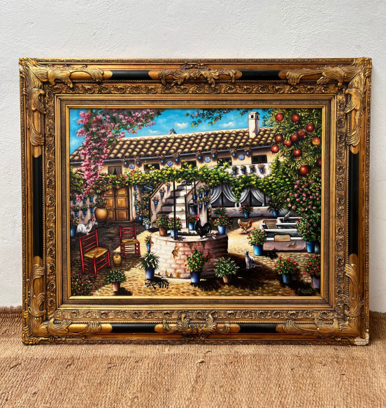 Gran Patio Cordobés con bonito marco, pintado por Manuel Aguilar.