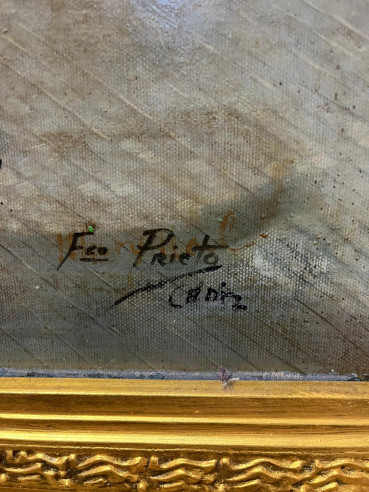 Escena costumbrista andaluza con marco dorado,...