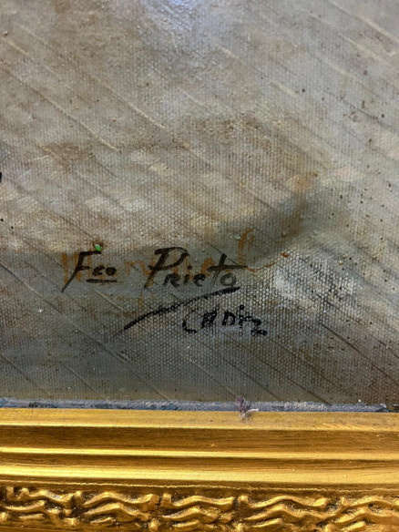 Escena costumbrista andaluza con marco dorado, Francisco Prieto (Cádiz).