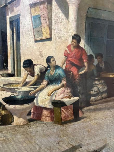 Escena costumbrista andaluza con marco dorado, Francisco Prieto (Cádiz).