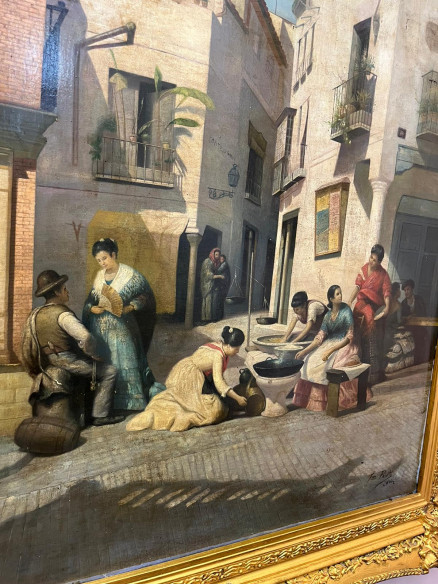 Escena costumbrista andaluza con marco dorado, Francisco Prieto (Cádiz).
