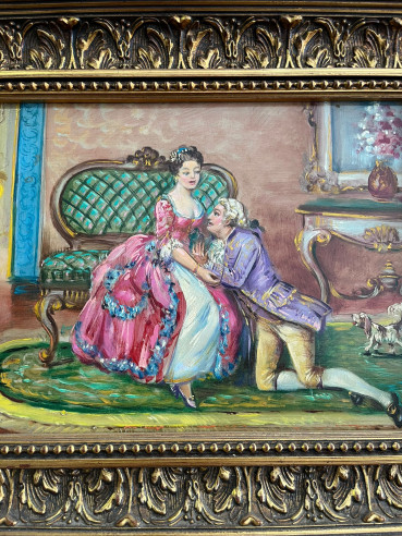 Pareja de cobres con escenas románticas,...