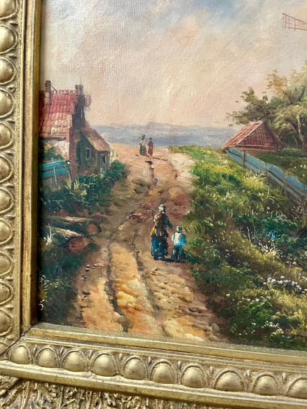 Pintura Holandesa firmada con marco dorado