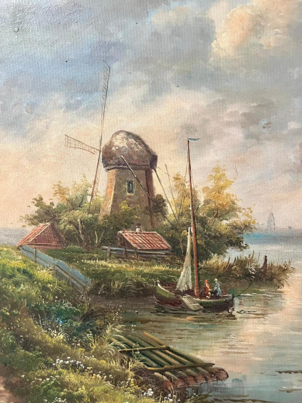 Pintura Holandesa firmada con marco dorado