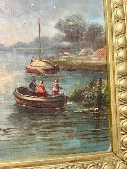 Pintura Holandesa firmada con marco dorado