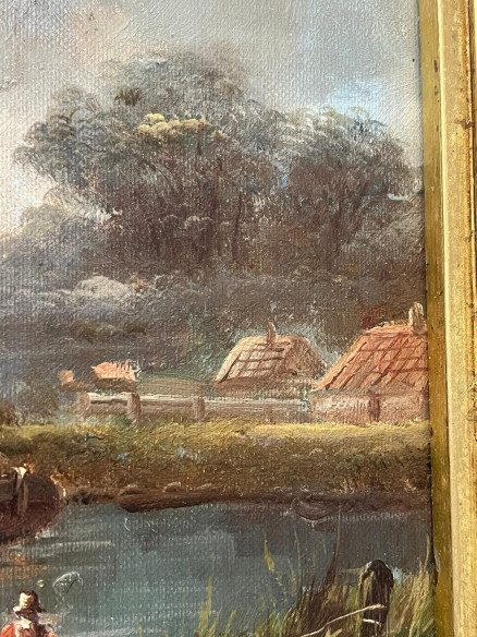 Pintura Holandesa firmada con marco dorado