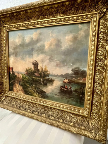 Pintura Holandesa firmada con marco dorado