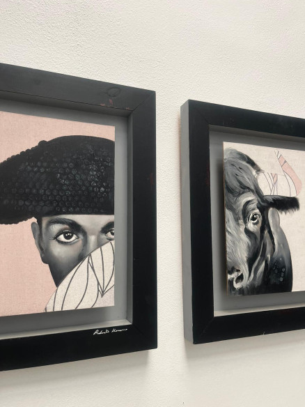 Retratos taurinos pintados en tabla por Roberto Moreno con marco en madera.