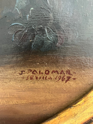 Jarrón floral pintado en óleo sobre tabla, por...