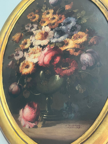 Jarrón floral pintado en óleo sobre tabla, por...