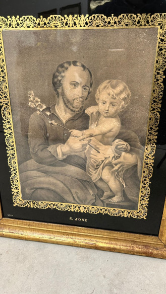 SAN JOSE, grabado litográfico con detalles dorados.