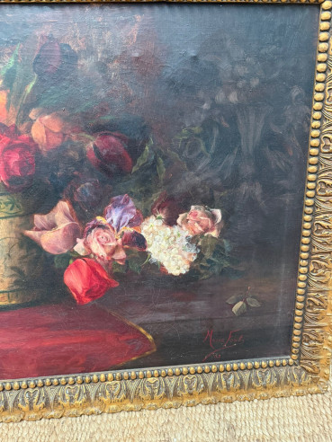 Bonito óleo floral de María Font año 1927.