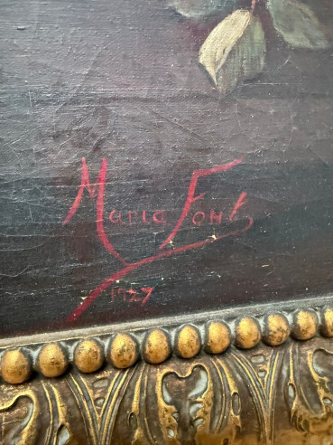 Bonito óleo floral de María Font año 1927.