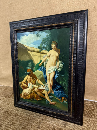 La Diosa Venus y el Dios Mercurio acompañado por Cupido 💘 (El amor), óleo sobre tabla y marco tallado en madera.