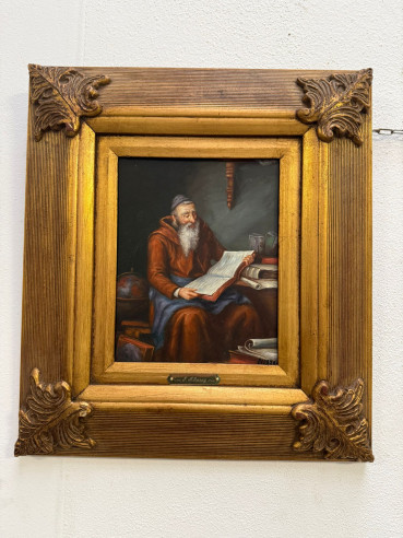 Fraile capuchino leyendo, (firmado) óleo sobre tabla.