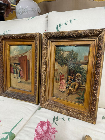 Pareja de tablas costumbristas del pintor malagueño J. Cortes del Toro.