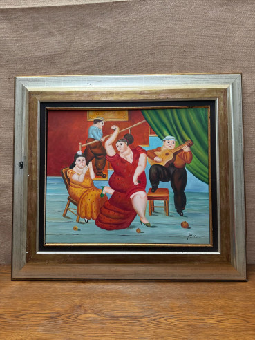 Tablao flamenco firmado, (imitando el estilo botero).