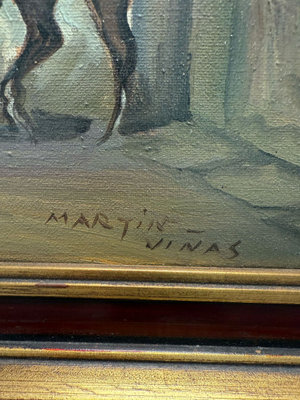 Bonita pintura flamenca con la catedral de Sevilla al fondo.