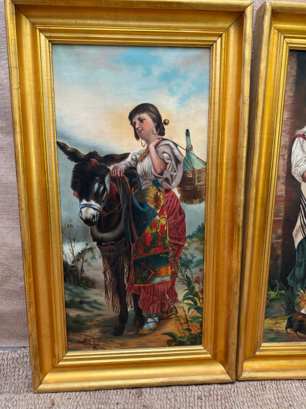 Bonita pareja de pinturas costumbrista firmadas y fechadas por Antonio Fernández de Soria 1912.