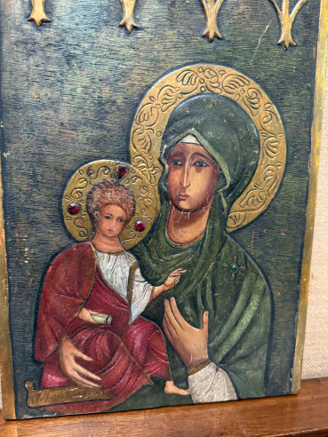 Tabla tallada, pintada a mano, de icono...