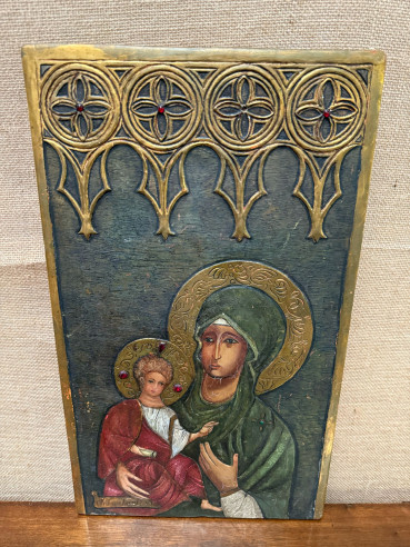 Tabla tallada, pintada a mano, de icono...