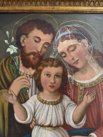 La Sagrada Familia pintada sobre óleo.