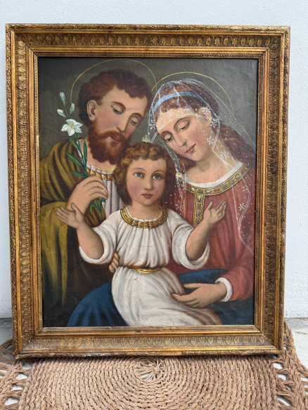 La Sagrada Familia pintada sobre óleo.